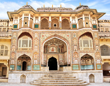 Detail of decorated gateway. Amber fort.  Jaipur, India