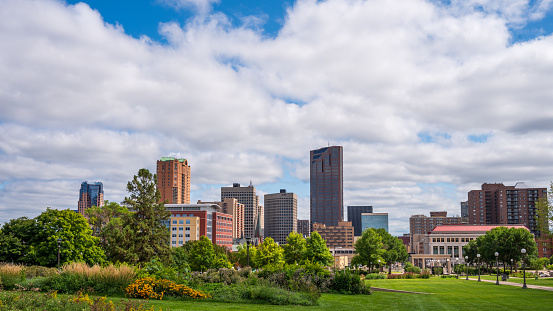 View of Skyline of Downtown of Saint Paul, Minnesota, from Grounds of State Capitol