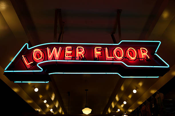 istock Neon Arrow Sign Pointing to Lower Floor 176175492