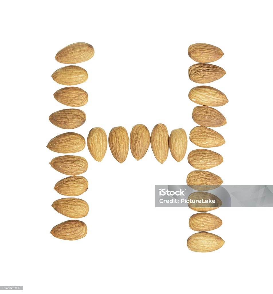 Alfabeto de letras maiúsculas H amêndoas - Foto de stock de Amêndoa royalty-free