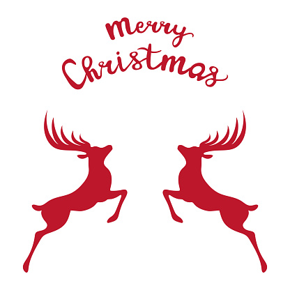 Christmas greeting with the inscription Merry Christmas and two reindeer on a white background