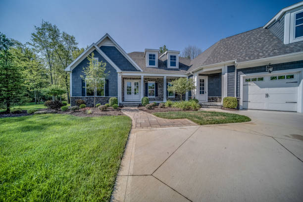istock Large concrete driveway with hexagon shaped control joints 1761843060