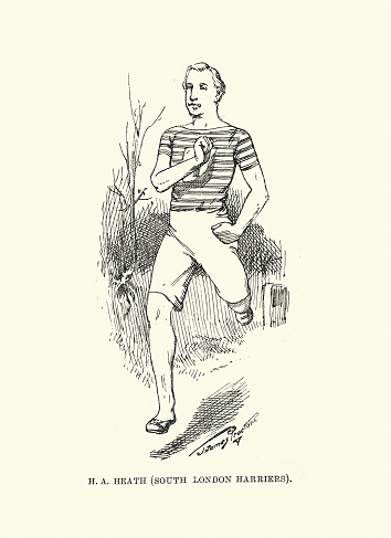Vintage illustration of H A Heath of South London Harriers, running in the Steeplechase, athletics, Victorian sports, 1890s 19th Century
