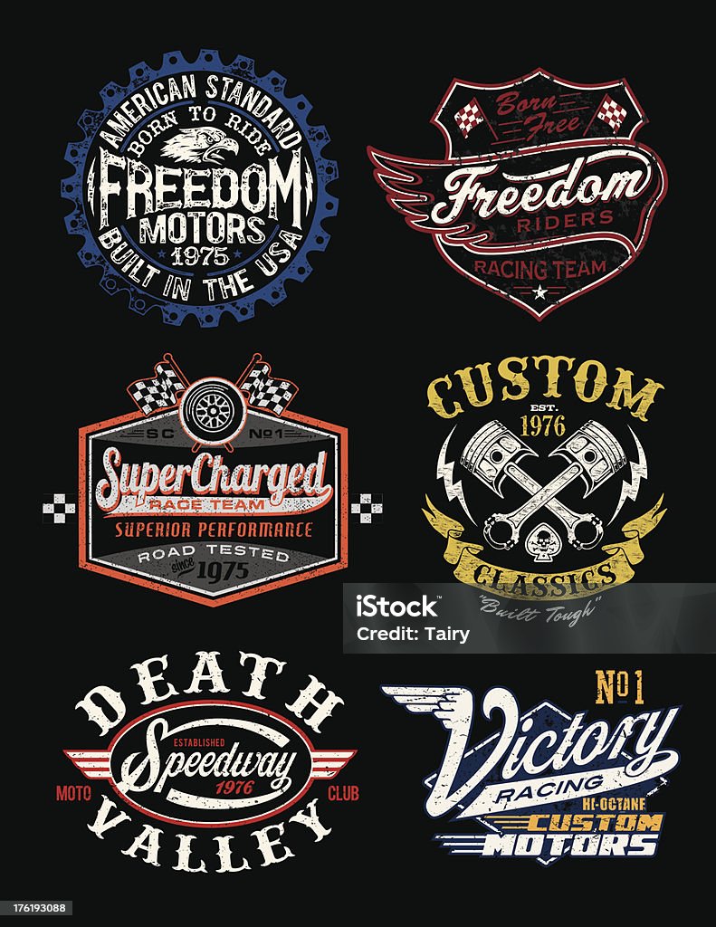 Badge sur le thème moto Vintage vecteurs - clipart vectoriel de Drapeau à damiers libre de droits