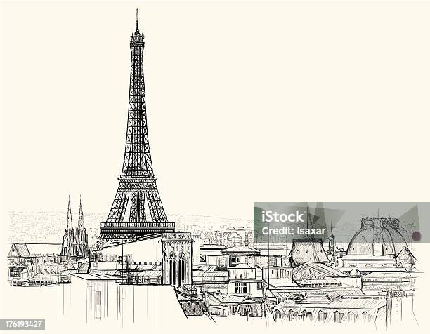 Eiffel Tower Over Roofs Of Paris Stock Illustration - Download Image Now - Paris - France, Eiffel Tower - Paris, Illustration