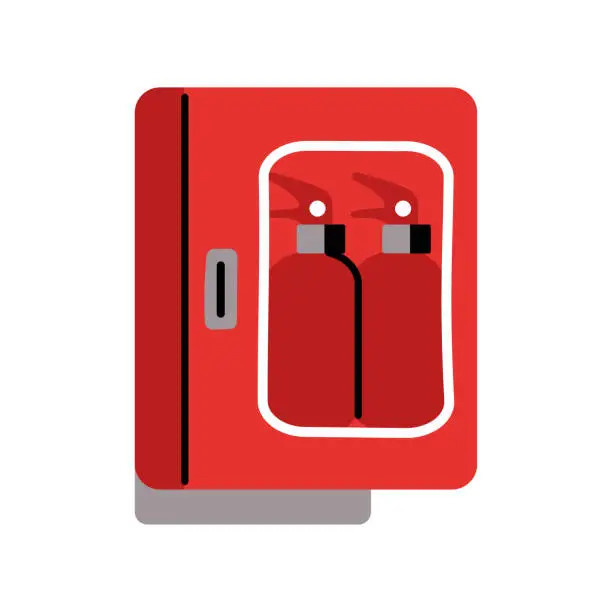 Vector illustration of Red emergency box with fire-fighting equipments