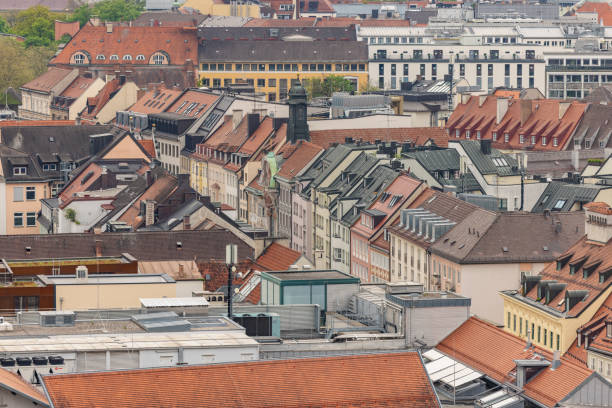 Panoramic view over winter Munich, showcasing the city’s rooftops covered in snow, Gernany