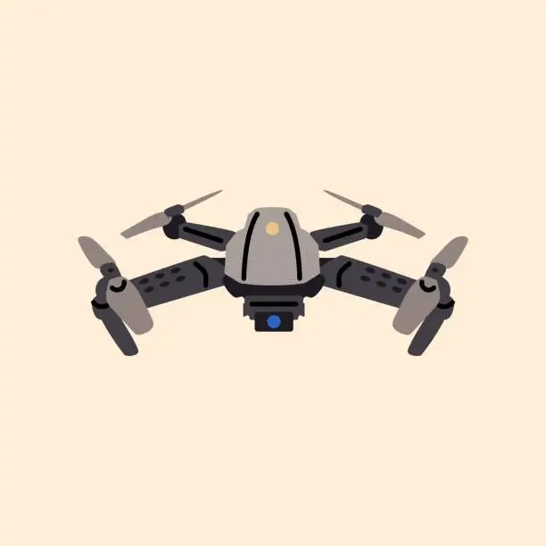 Vector illustration of Remote aerial drone with a camera taking photography or video recording color icon.