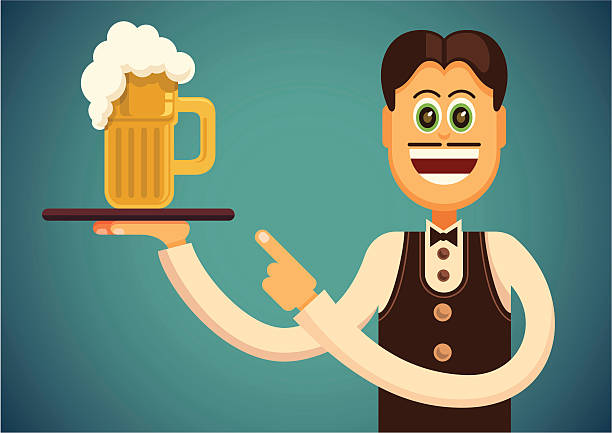 Comic waiter carrying beer. Comic waiter carrying beer. Vector illustration. human hair comb combing cartoon stock illustrations