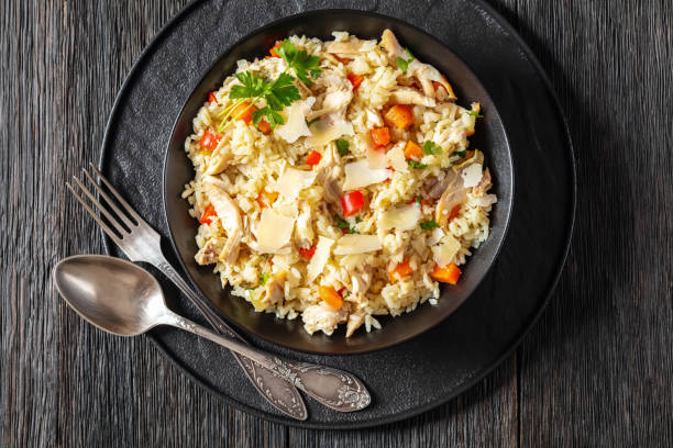 istock Chicken Fried Rice with vegetables in black bowl 1761986277
