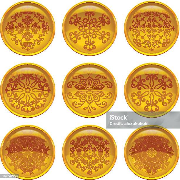 버튼 패턴 설정 0명에 대한 스톡 벡터 아트 및 기타 이미지 - 0명, 금색, 꽃무늬