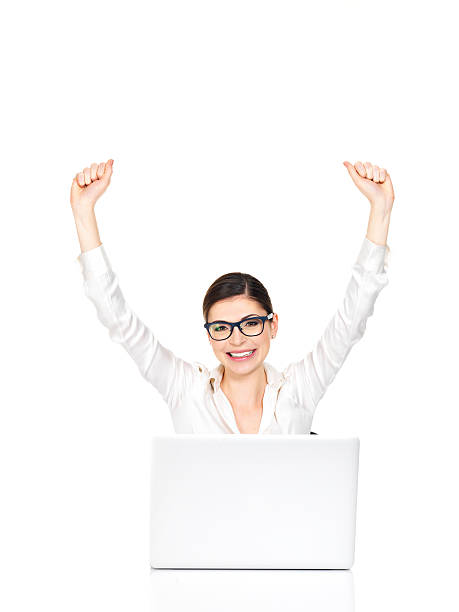 istock Successful business woman raised hands up 176198970