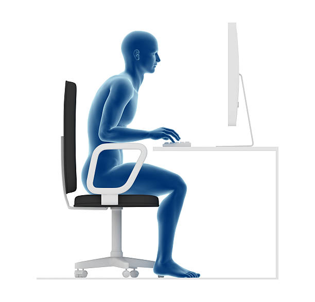 ergonomia, nieprawidłowa postawa, aby siedzieć i pracować przy biurku w biurze - pain human neck working rear view zdjęcia i obrazy z banku zdjęć