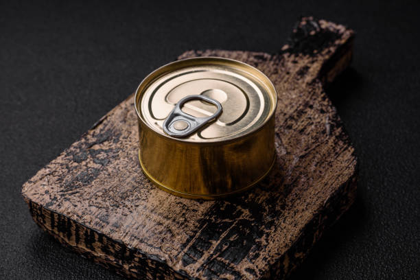 istock Round metal can with canned fish or meat with a key 1762025927