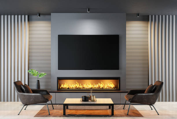 istock Modern minimalist living area with fireplace 1762029985