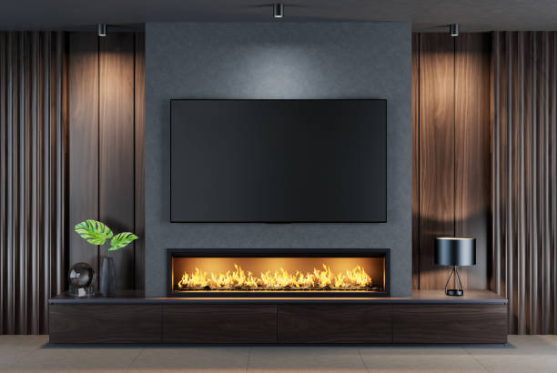 istock Modern minimalist living area with fireplace 1762030218