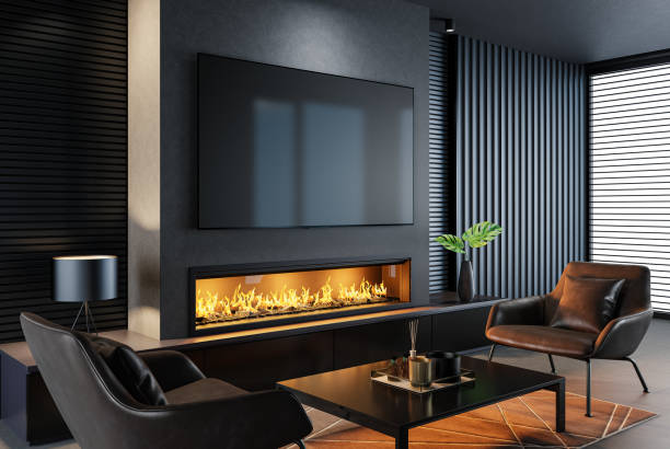 istock Modern minimalist living area with fireplace 1762030221