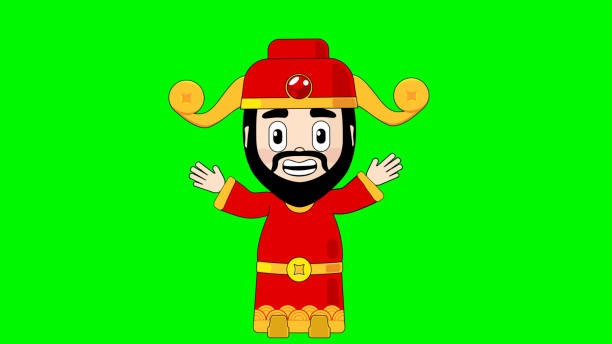 ilustraciones, imágenes clip art, dibujos animados e iconos de stock de dios de la fortuna hablar personaje de dibujos animados alfa avatar - greeting chinese new year god coin