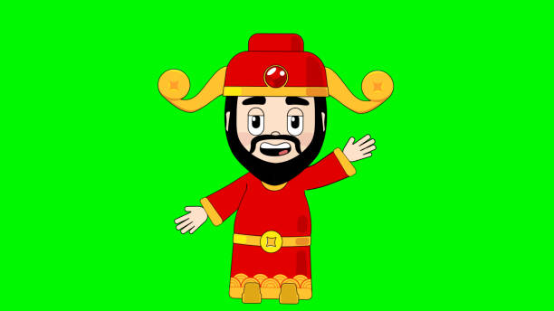 ilustraciones, imágenes clip art, dibujos animados e iconos de stock de dios de la fortuna hablar personaje de dibujos animados alfa avatar - greeting chinese new year god coin