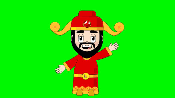 illustrazioni stock, clip art, cartoni animati e icone di tendenza di dio della fortuna parla del personaggio dei cartoni animati alpha avatar - chinese ethnicity god chinese new year luck