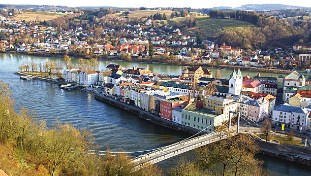istock Bridge over river to a picturesque island town 176207402