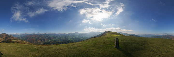 Panorama of beautiful basque countryside with meadow on the hill at the spanish french border near Beartzun, Navarre, Spain