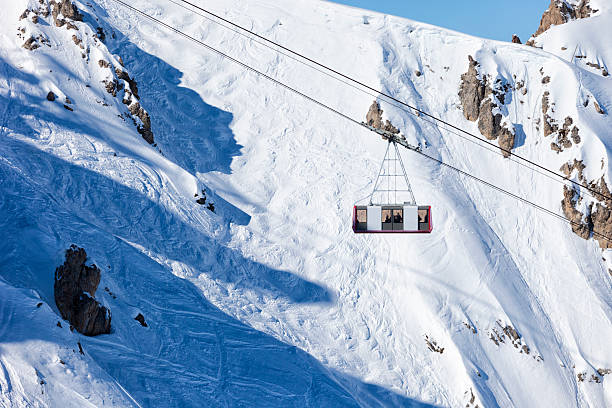 Cable car Cable car in the French Alps, plenty of snow. Courchevel, Les 3 Vallees, France courchevel stock pictures, royalty-free photos & images