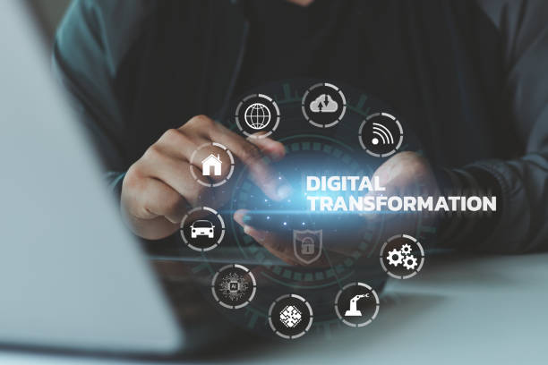 istock Digital Transformation and Digitization of business processes and modern technology concept. Evolution of Ai automation change to new innovation. Project work data upgrade on cloud internet network. 1762082253