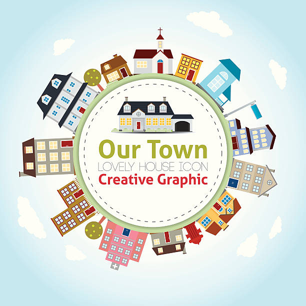 Our Town with Lovely House Icons vector art illustration