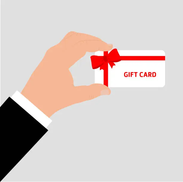 Vector illustration of Hand holding a gift card.