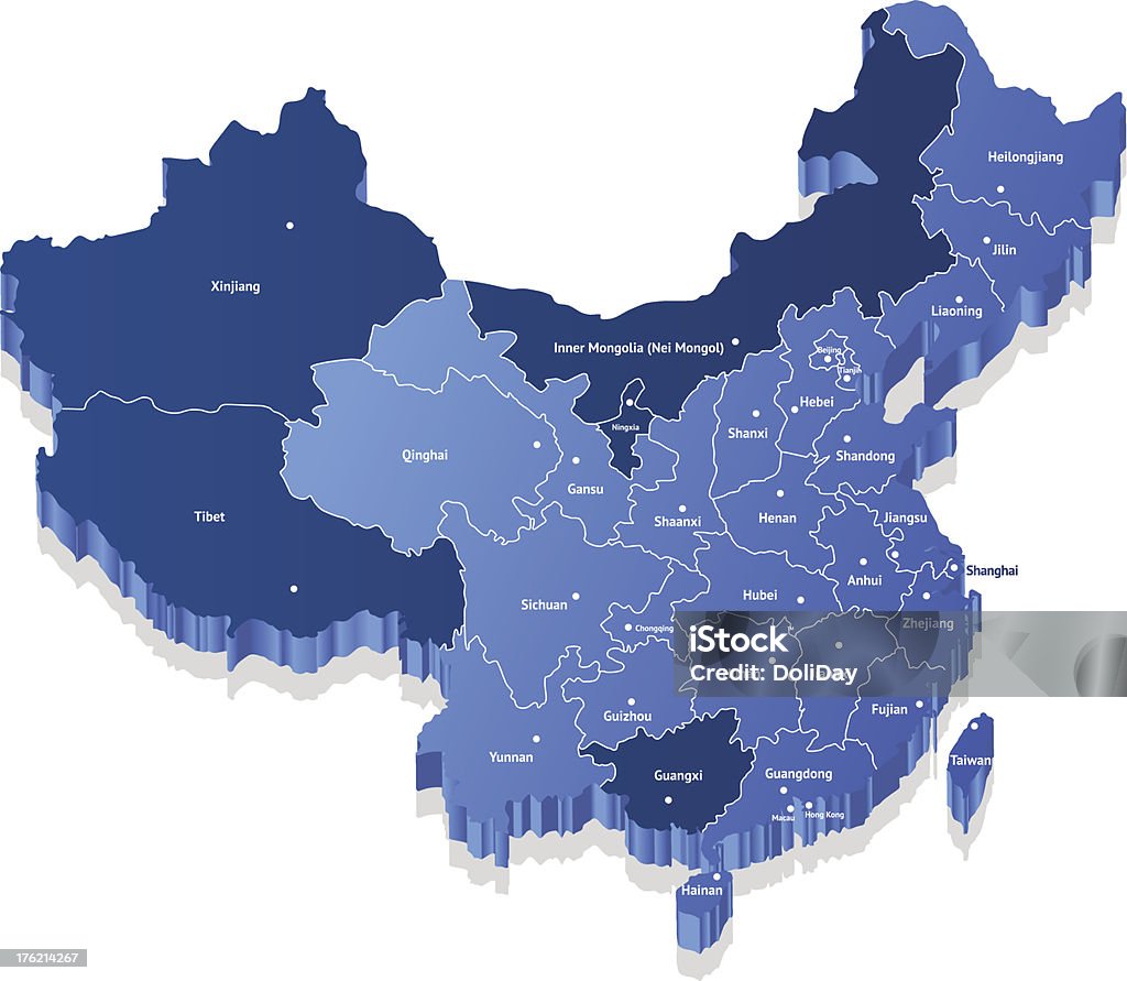 3D Mapa Chin - Grafika wektorowa royalty-free (Mapa)