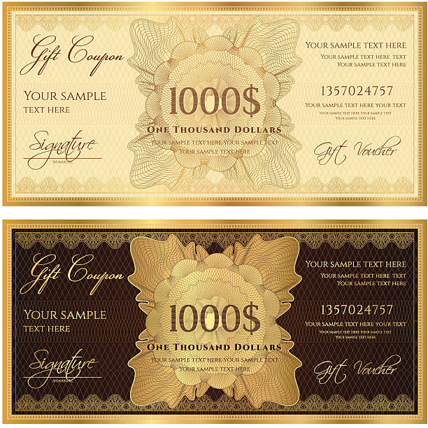 geschenkgutschein (gutschein/coupon) guilloche muster (geldscheine, geld, währung check) - brown background stock-grafiken, -clipart, -cartoons und -symbole