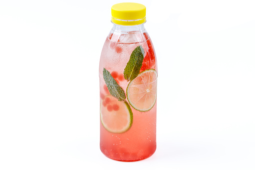 fresh lemonade with pieces of fruit on a white background for food delivery website 1