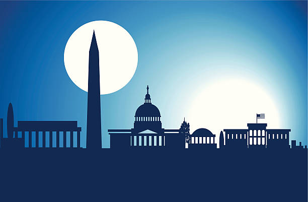 Animated blue and grey landscape of Washington DC Washington DC Skyline library of congress stock illustrations