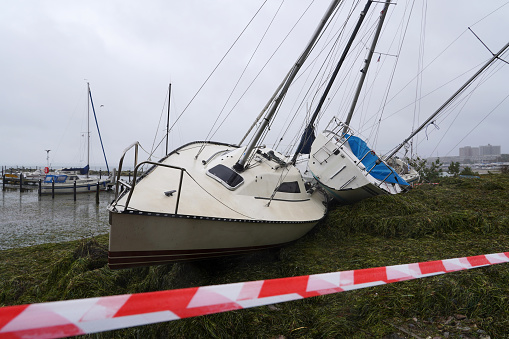 In October 2023, a heavy storm hit northern Europe. The water levels rose more than 2 meters to the highest level recorded in a century. Hundreds of privately owned boats and port facilities were severely damaged.