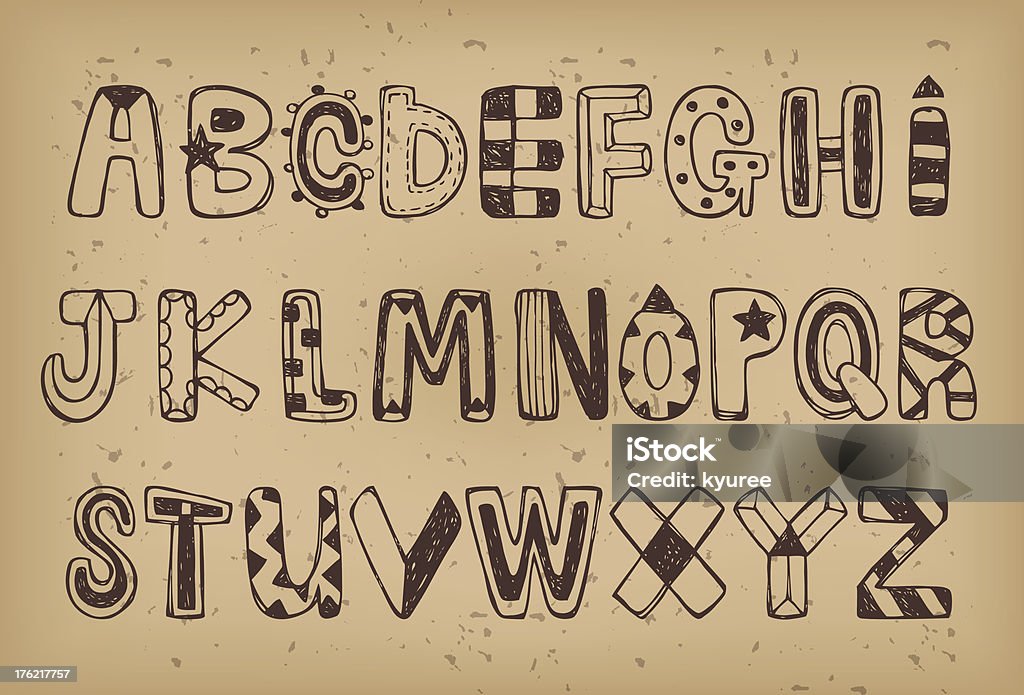 Disegnati a mano set di alfabeto 01 - arte vettoriale royalty-free di Alfabeto