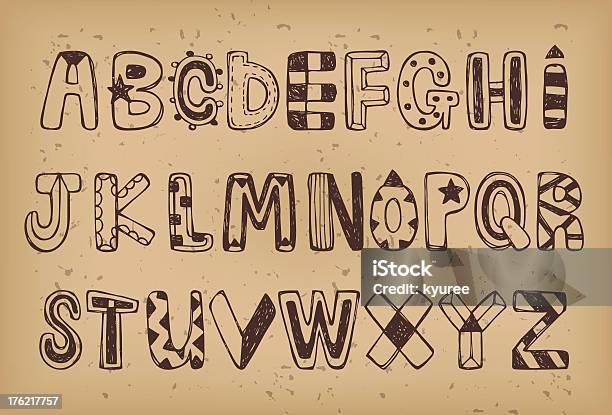 Disegnati A Mano Set Di Alfabeto 01 - Immagini vettoriali stock e altre immagini di Alfabeto - Alfabeto, Clip art, Collezione