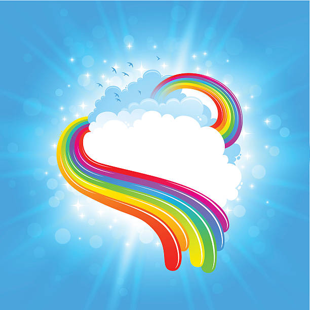 밝은 레인보우 구름 풍경 디자인식 - spectrum sunbeam color image sunlight stock illustrations