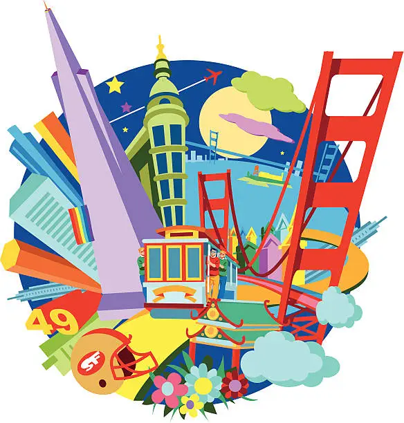 Vector illustration of A cartoon image depicting San Francisco