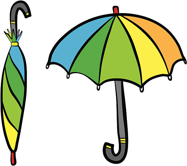 Closed And Opened Colorful Umbrella Stock Illustration - Download Image Now  - Black Color, Blue, Cartoon - iStock
