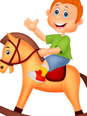 Cartoon Boy Riding A Horse Toy Stock Illustration - Download Image Now -  Boys, Cartoon, Cheerful - iStock