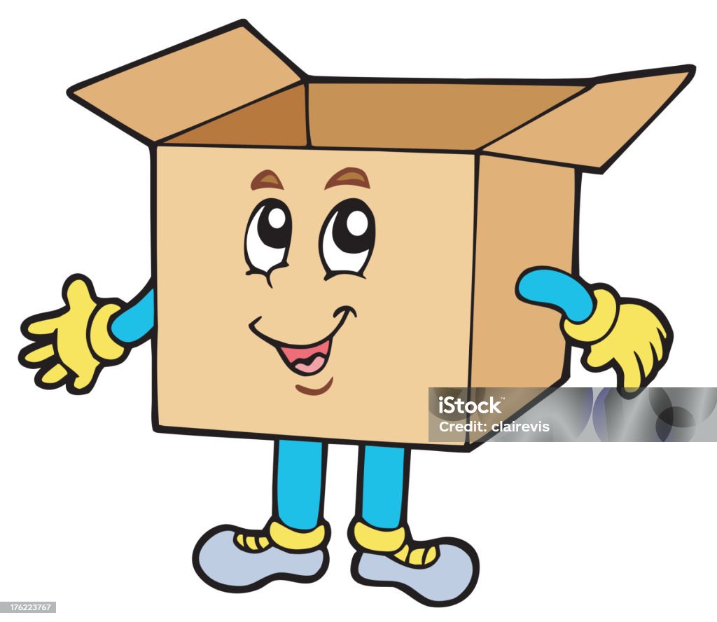 Cartoon cardboard box Cartoon cardboard box - vector illustration. Anthropomorphic Smiley Face stock vector