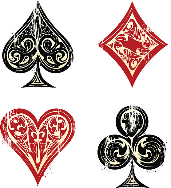 ilustrações de stock, clip art, desenhos animados e ícones de vintage cartas de jogar sybmols - cards spade suit symbol heart suit