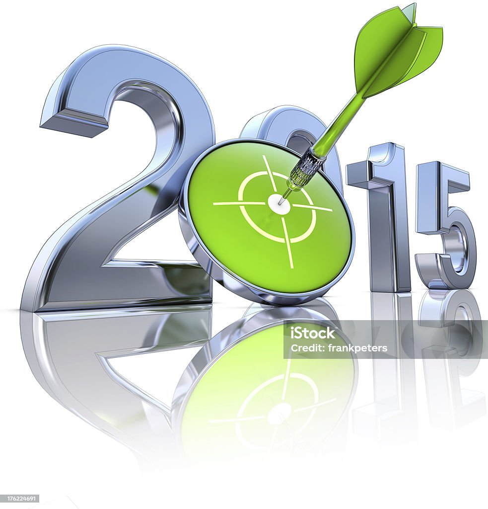 A green dart through a target for 2015 3D illustration of goal 2015 2015 Stock Photo