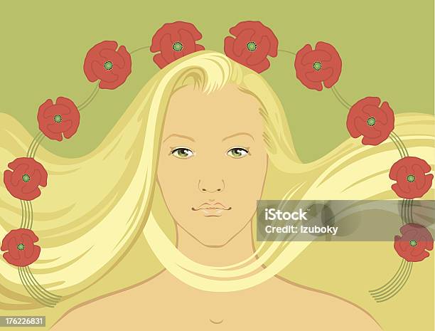 Blond Girl With Flying Hair Surrounded By Poppyflowers Stock Illustration - Download Image Now