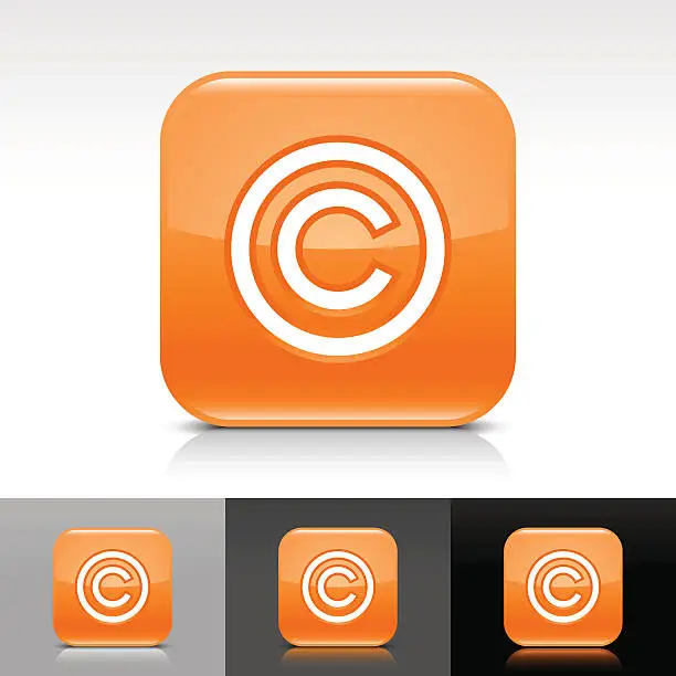 Vector illustration of Orange icon copyright sign glossy rounded square web button