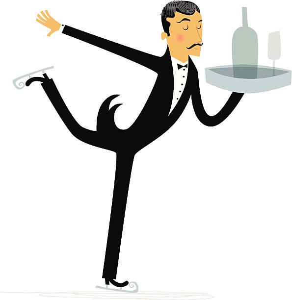 ilustraciones, imágenes clip art, dibujos animados e iconos de stock de patinaje butler usa un elegante esmoquin - waiter food restaurant delivering