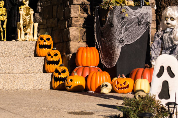 istock Halloween Decorations Sitting on Outdoor Porch 1762340328
