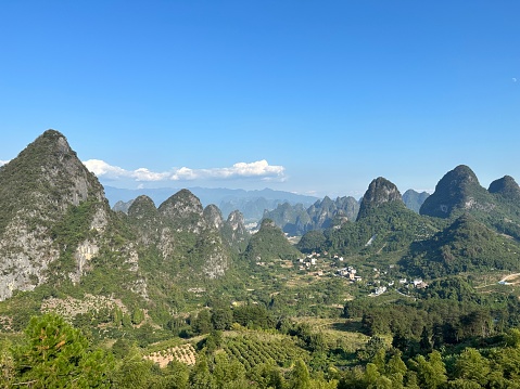 China,Guilin,Lingui county,rural areas.\nThe scenery here is like a quiet and happy ink painting, which is both layered, clean and simple, walking in the landscape, as if into the painting.