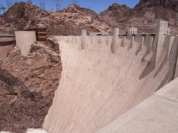 The immense Hoover Dam, straddling the Arizona-Nevada border, stands as an engineering marvel.